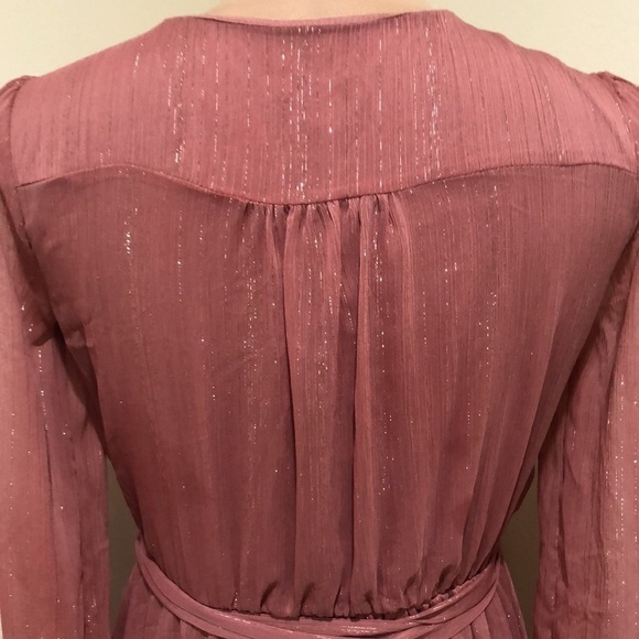 Francesca’s Collection Premier Amour Maxi Dress Size 2 Mauve Pink Gold Striped - Picture 5 of 10